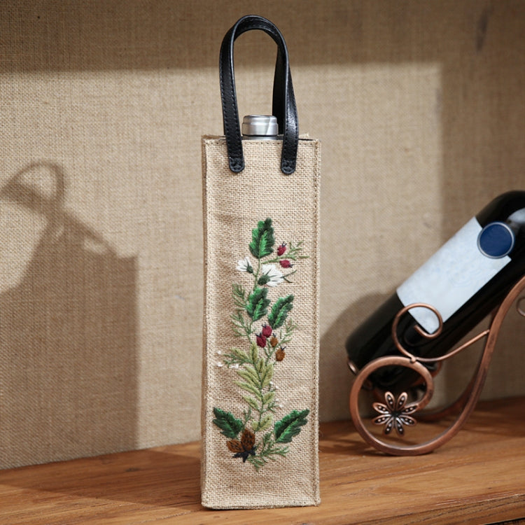 Hand-Embroidered Three-Dimensional Fabric Wine Bottle Storage Bag, Pattern: