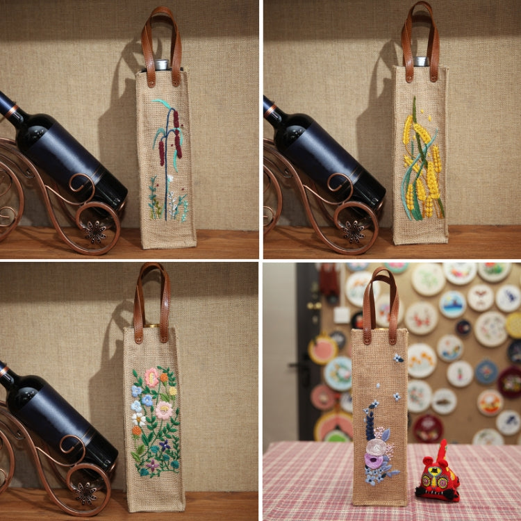 Hand-Embroidered Three-Dimensional Fabric Wine Bottle Storage Bag, Pattern: