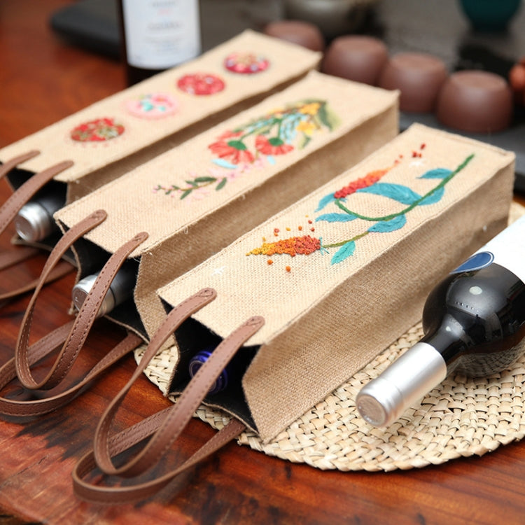 Hand-Embroidered Three-Dimensional Fabric Wine Bottle Storage Bag, Pattern: