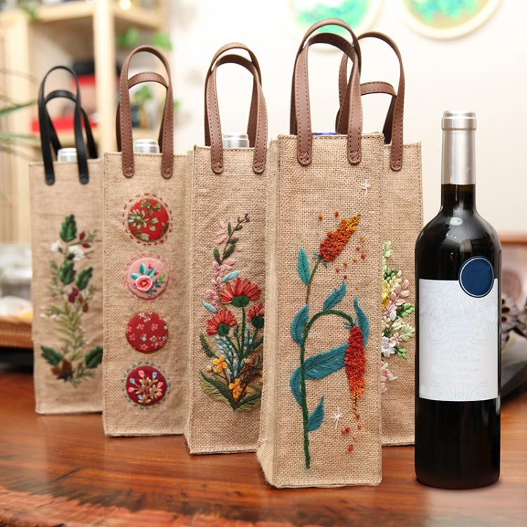 Hand-Embroidered Three-Dimensional Fabric Wine Bottle Storage Bag, Pattern:
