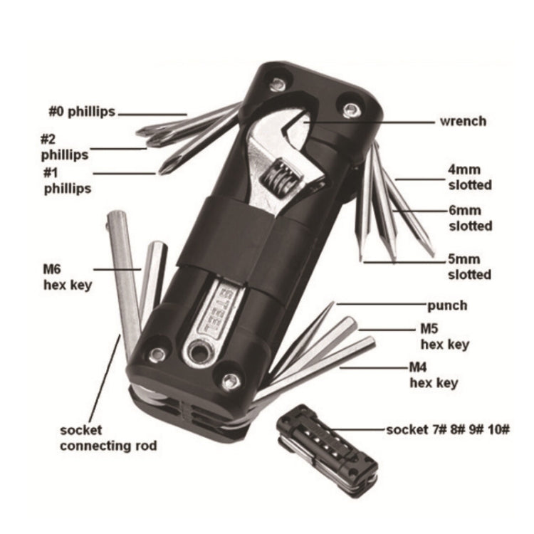 KT-02 16 In 1 Outdoor Camping Multifunctional Combination Survival Tool(Black)