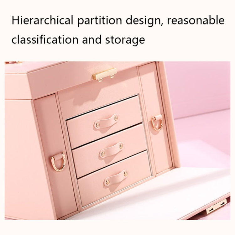 Sp01200 Large Capacity Multi-Layer Jewelry Storage Box With Mirror(Pink)