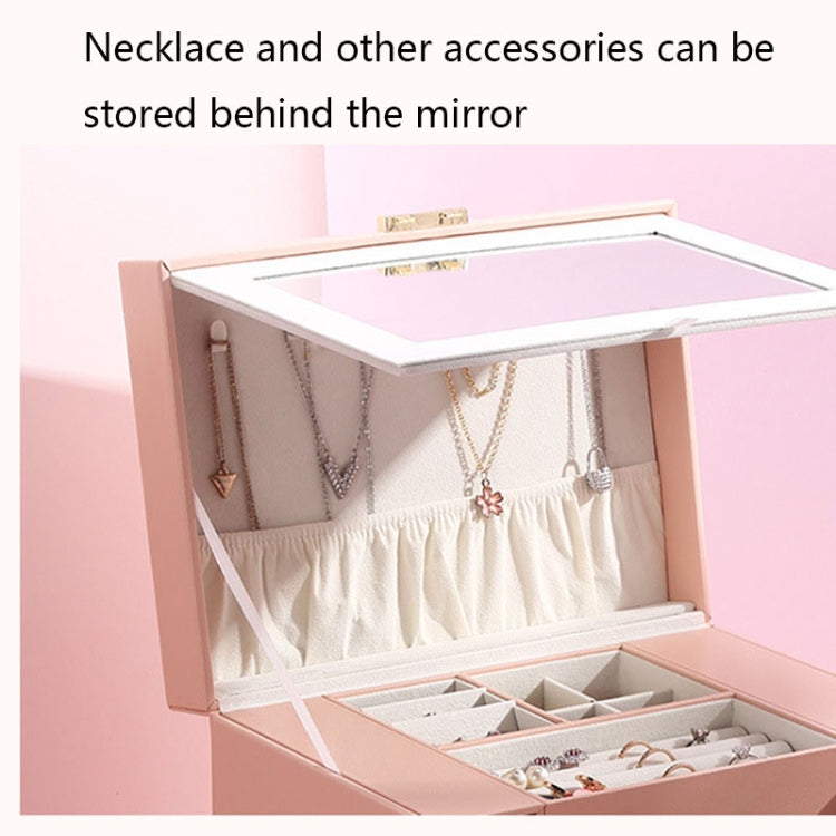 Sp01200 Large Capacity Multi-Layer Jewelry Storage Box With Mirror(Pink)