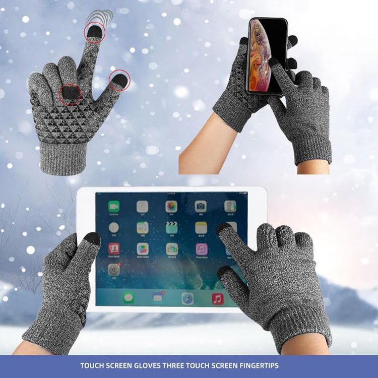 2 Pairs Thick Velvet Touch Screen Knitted Warm Gloves, Size: Free Size
