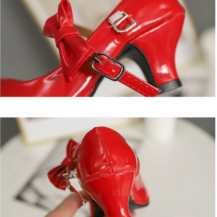 Autumn Girls Leather Shoes Bowknot High Heels Soft Soled Non-Slip Princess Shoes, Size:32(Pink)