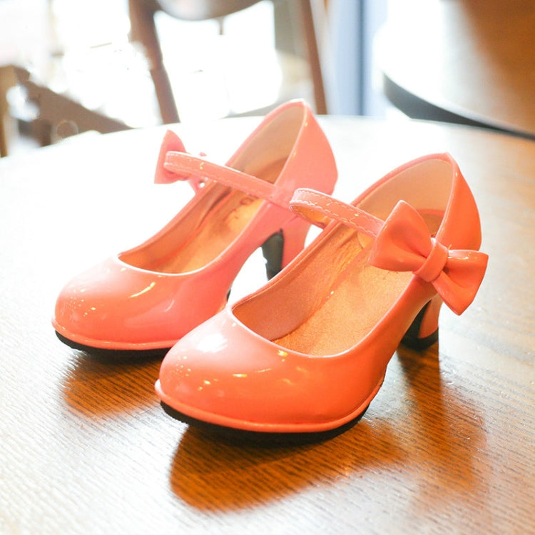 Autumn Girls Leather Shoes Bowknot High Heels Soft Soled Non-Slip Princess Shoes, Size:33(Pink)