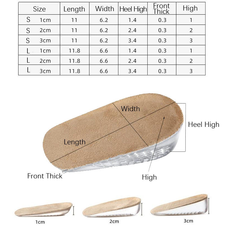 2 Pairs GEL Increasing High Insole Fleece Invisible Increased Pad, Size: S Code 3cm(Apricot)