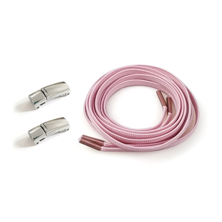 4 Sets SLK28 Metal Magnetic Buckle Elastic Free Tied Laces, Style: Silver Magnetic Buckle+Pink Shoelaces
