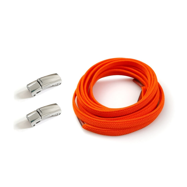 4 Sets SLK28 Metal Magnetic Buckle Elastic Free Tied Laces, Style: Silver Magnetic Buckle+Orange Shoelaces