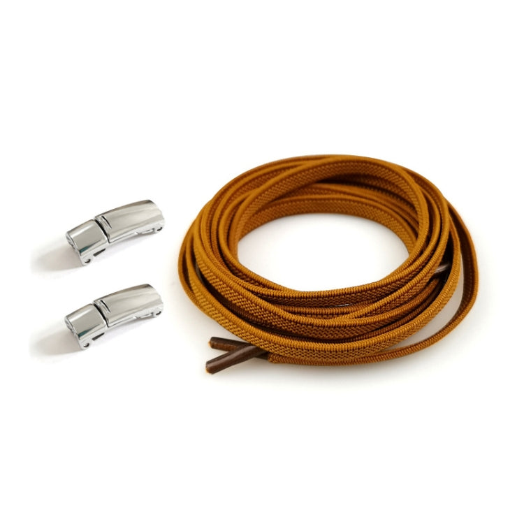 4 Sets SLK28 Metal Magnetic Buckle Elastic Free Tied Laces, Style: Silver Magnetic Buckle+Brown Shoelaces