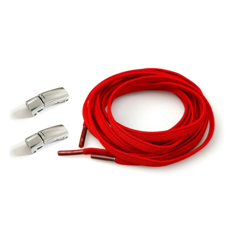 4 Sets SLK28 Metal Magnetic Buckle Elastic Free Tied Laces, Style: Silver Magnetic Buckle+Red Shoelaces