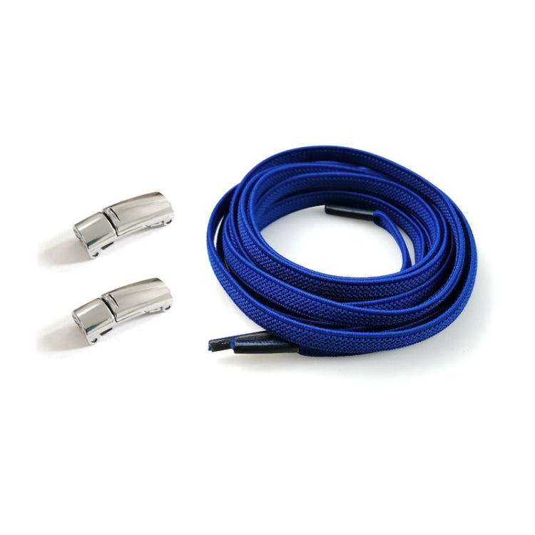 4 Sets SLK28 Metal Magnetic Buckle Elastic Free Tied Laces, Style: Silver Magnetic Buckle+Dark Blue Shoelaces