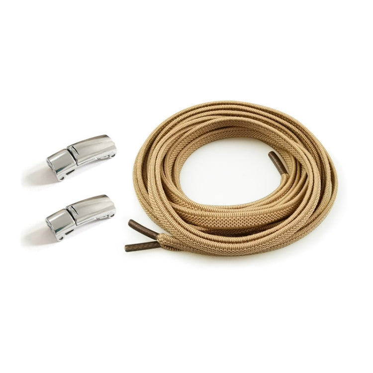 4 Sets SLK28 Metal Magnetic Buckle Elastic Free Tied Laces, Style: Silver Magnetic Buckle+Khaki Shoelaces