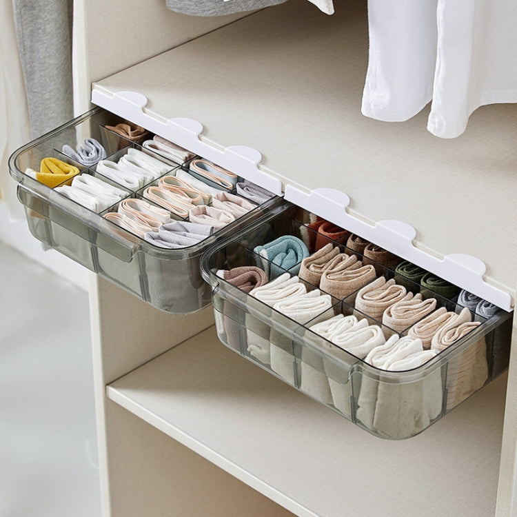 Home Wardrobe Drawer Type Underwear Socks Storage Box With Partition (Transparent Grey)