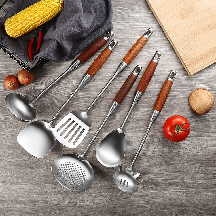 304 Stainless Steel Wooden Handle Kitchenware Kitchen Equipment, Style: Noodle Scoop