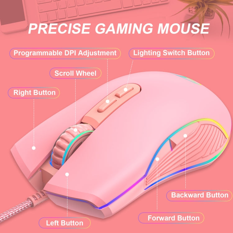 E32  7 Keys 3200 DPI Pink Girls RGB Glowing Wired Mouse Gaming Mouse, Interface:  USB