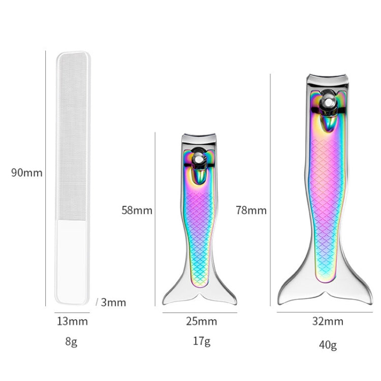 3 PCS Small Color Titanium Nail Clipper Gradient Mermaid Handle Nail Clipper Nail Art Tool