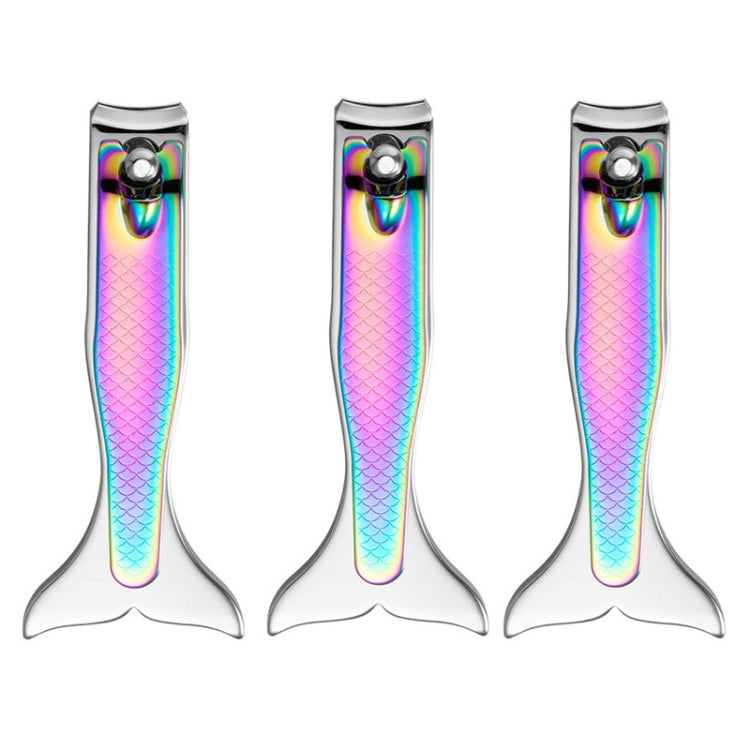 3 PCS Large Color Titanium Nail Clipper Gradient Mermaid Handle Nail Clipper Nail Art Tool