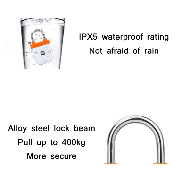 APP Remote Authorization NFC Smart Padlock(Orange White)