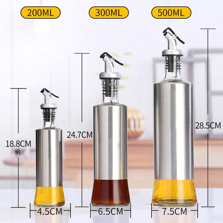 4 PCS Stainless Steel Glass Oil Bottle Kitchen Pressed Seasoning Bottle, Capacity: 200ml