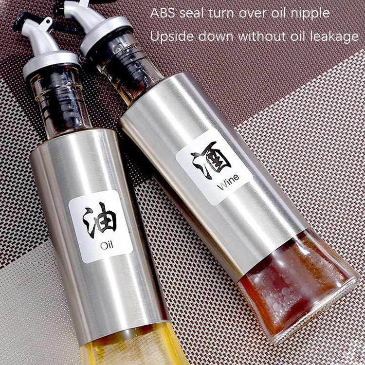 4 PCS Stainless Steel Glass Oil Bottle Kitchen Pressed Seasoning Bottle, Capacity: 200ml