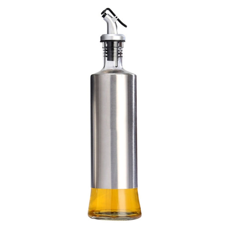 4 PCS Stainless Steel Glass Oil Bottle Kitchen Pressed Seasoning Bottle, Capacity: 500ml