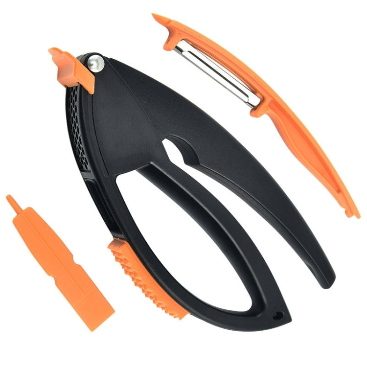2 PCS Multifunctional Fruit Peeler and Garlic Press(Black Orange)