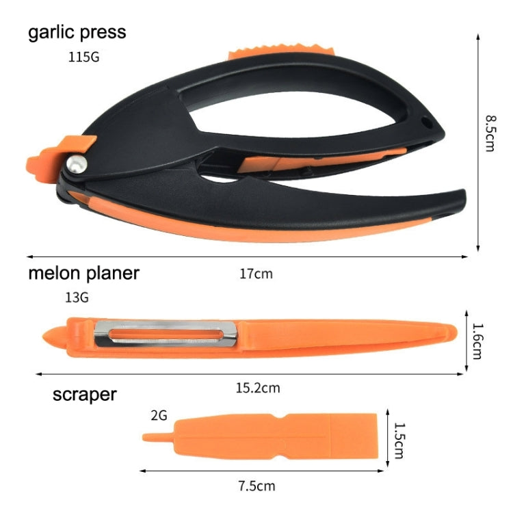 2 PCS Multifunctional Fruit Peeler and Garlic Press(Black Orange)