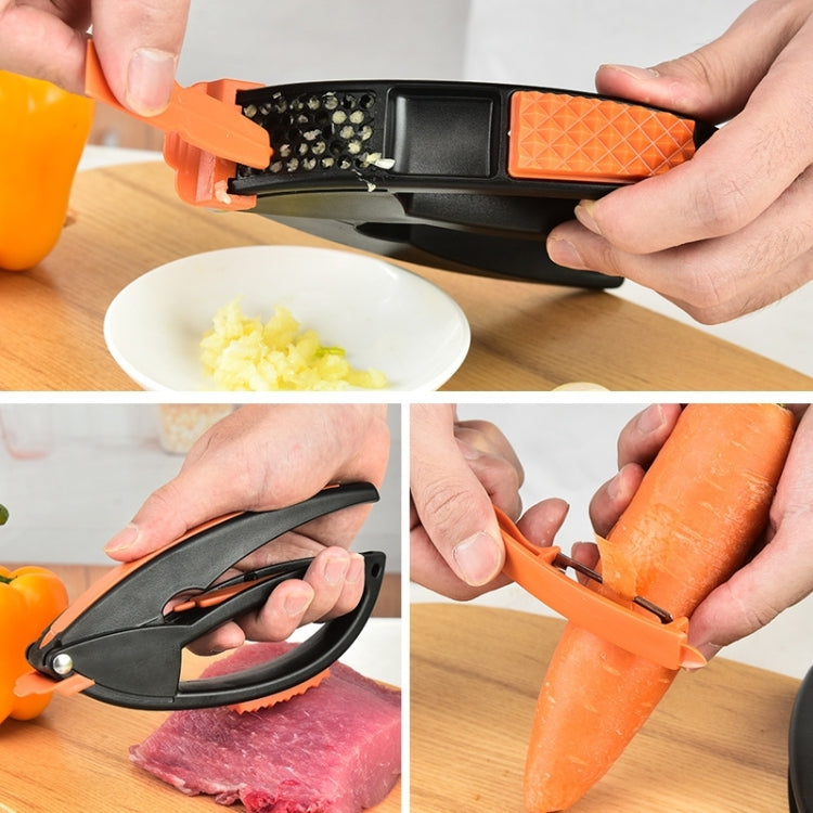 2 PCS Multifunctional Fruit Peeler and Garlic Press(Black Orange)