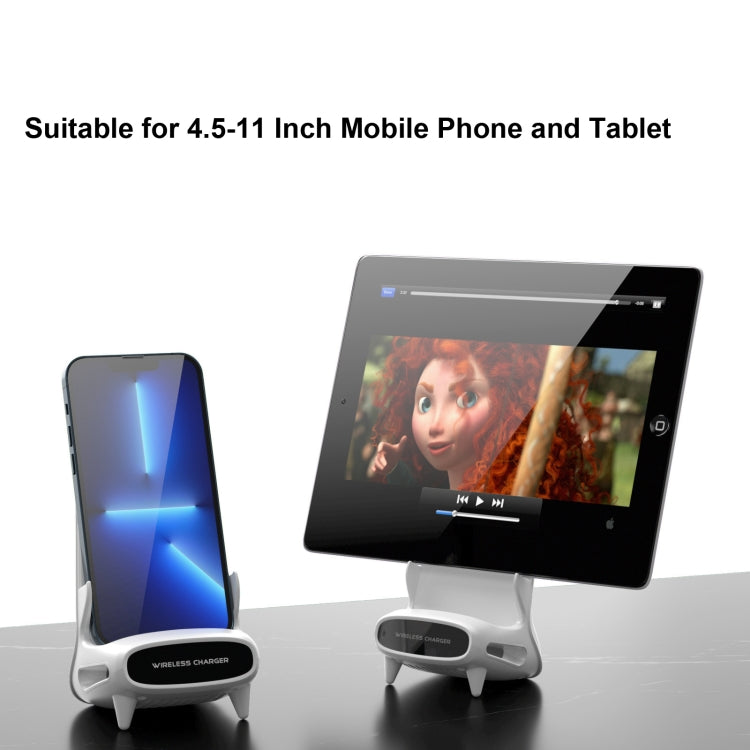 M111 15W Desktop Vertical Wireless Charging Stand for 4.5-11 Inch Mobile Phone Tablet(White)