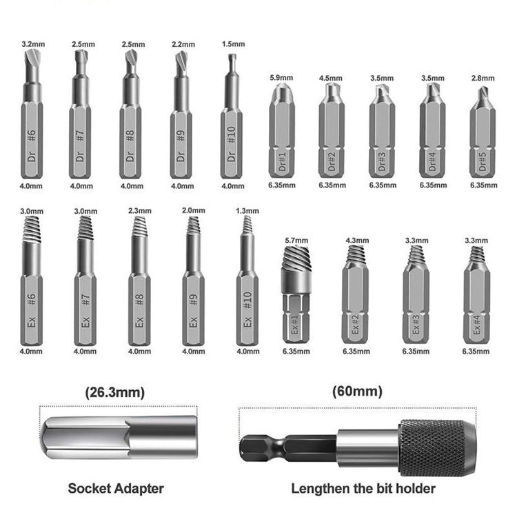 22 PCS / Set Screw Takeout High-Speed Steel Anti-Tooth Refrigerant Removal Tool(White Box Rolling Pole)