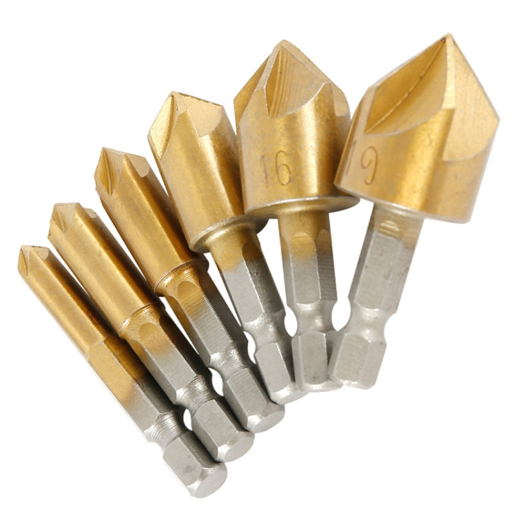 6 PCS / Set 6-19mm  Hexagonal Handle Titanium-Plated Five-Blade Chamer 90 Degree Chamfer Knife Drill