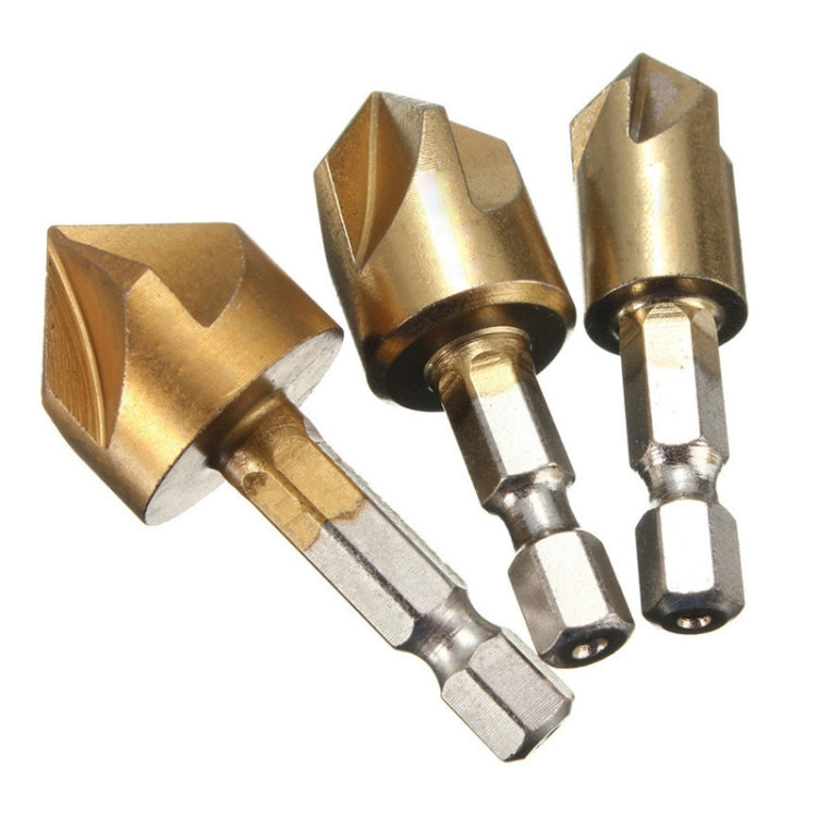 6 PCS / Set 6-19mm  Hexagonal Handle Titanium-Plated Five-Blade Chamer 90 Degree Chamfer Knife Drill