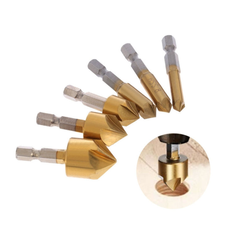 6 PCS / Set 6-19mm  Hexagonal Handle Titanium-Plated Five-Blade Chamer 90 Degree Chamfer Knife Drill