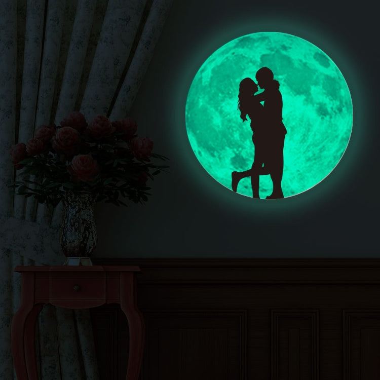 30cm Pink Couple Fluorescent Moon Wall Sticker