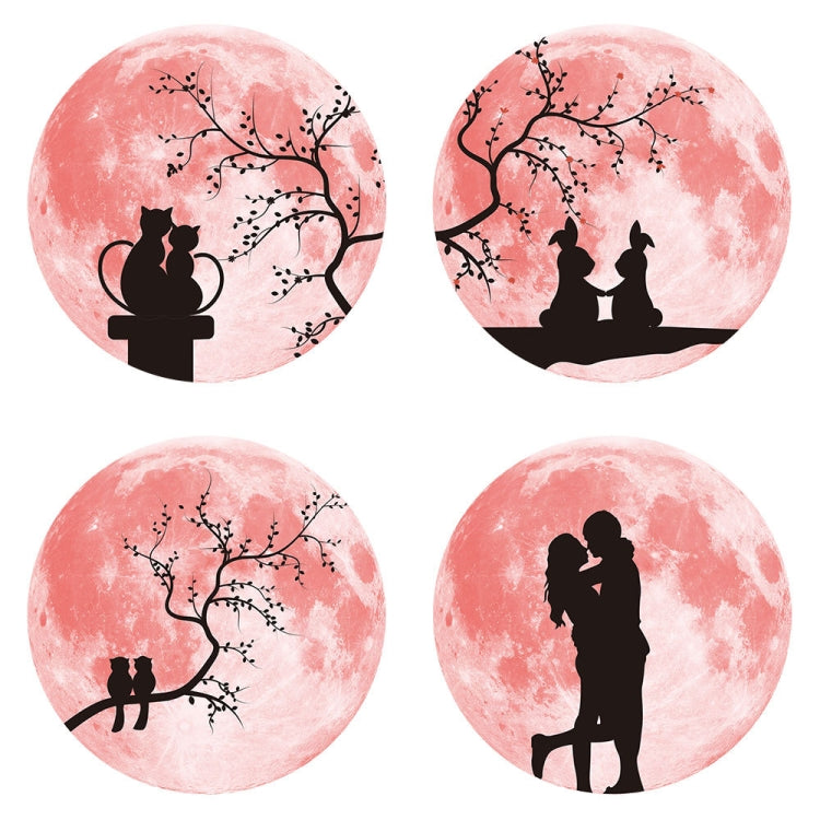 30cm Pink Couple Fluorescent Moon Wall Sticker