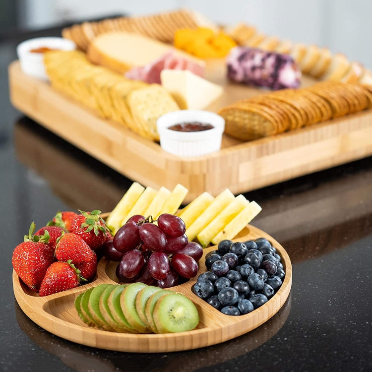 Bamboo Cheese Board Charcuterie Board With Knife Storage, Shape: Square(Bamboo Color Three Draws)