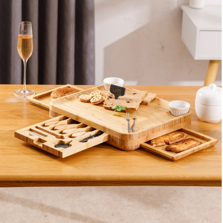 Bamboo Cheese Board Charcuterie Board With Knife Storage, Shape: Square(Bamboo Color Three Draws)