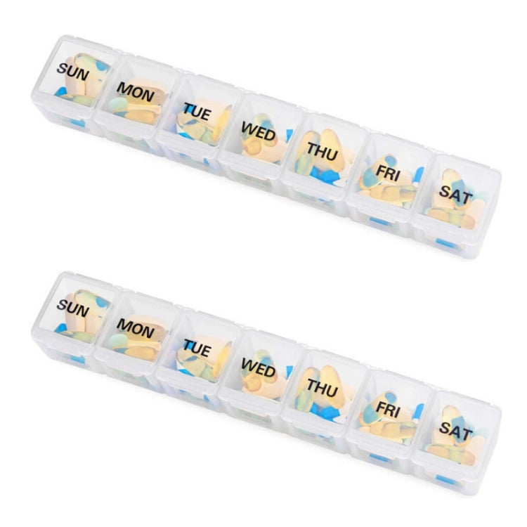 2 PCS Large-capacity 7-compartment Travel Sub-packed Sealed Medicine Box(Transparent)