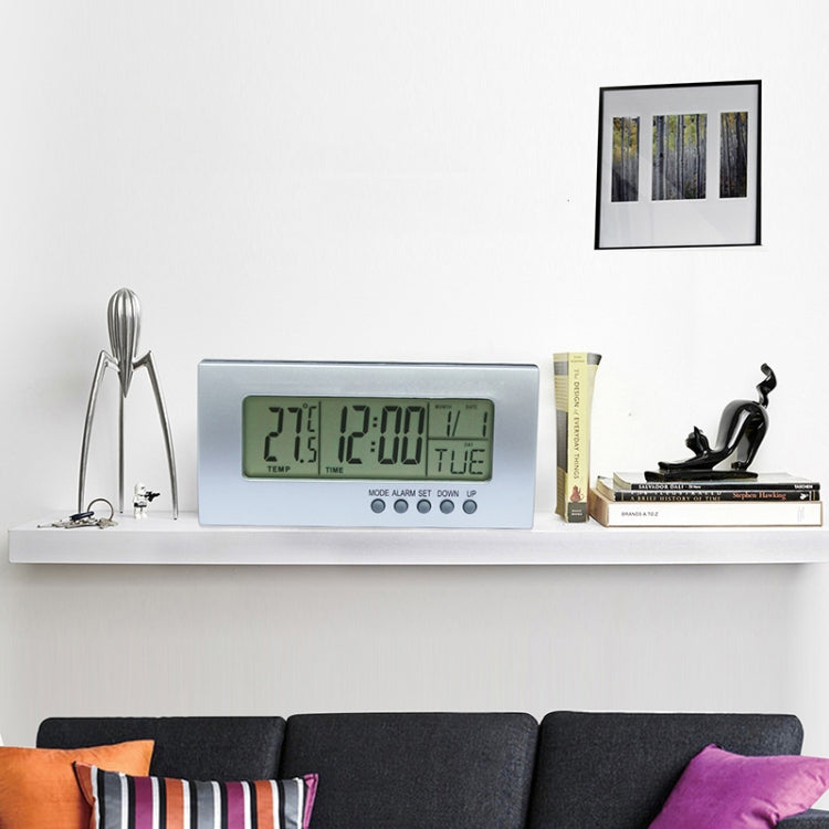 Mini Bed Desk Smart Alarm Calendar Temperature Digital Clock(Silver+Black)