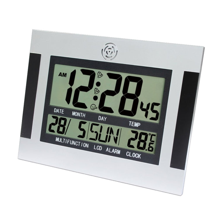 Large Screen LCD Wall Clock Minimalist Electronic Alarm Clock(Silver+Black)