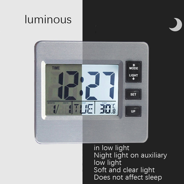 Digital Night Light Bed Electronic Alarm Clock Mute Mini Clock(Silver+Black)