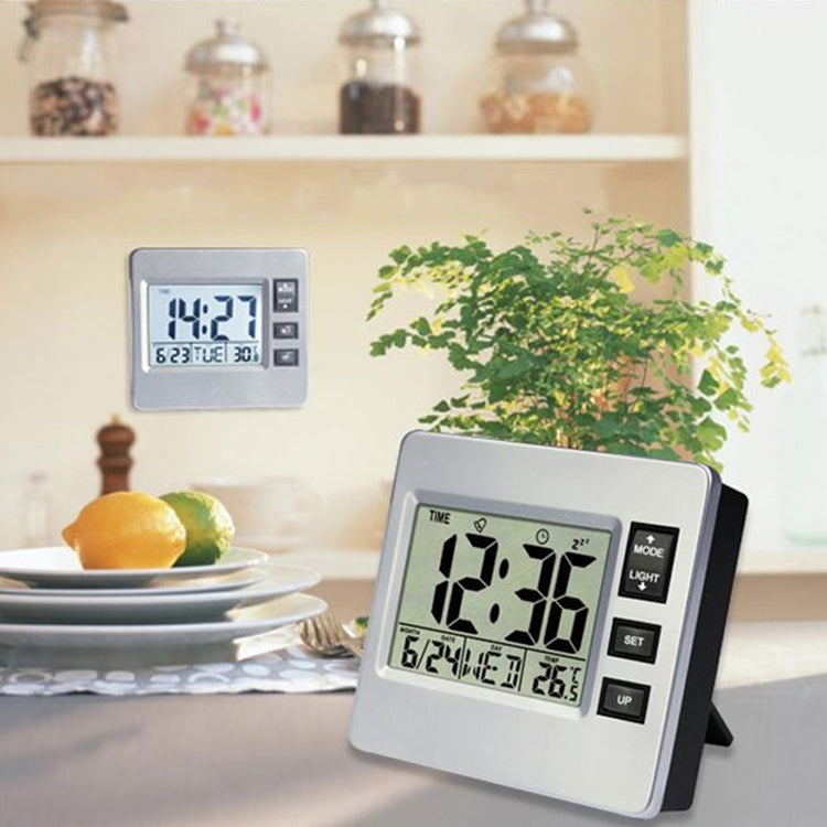 Digital Night Light Bed Electronic Alarm Clock Mute Mini Clock(Silver+Black)