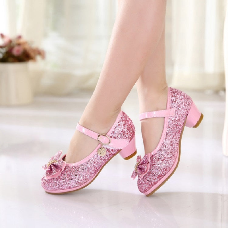 Girls Shoes Casual Flash Bow Leather Shoes, Size:29