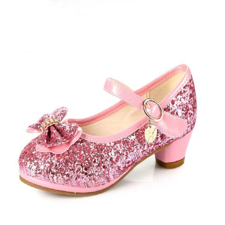 Girls Shoes Casual Flash Bow Leather Shoes, Size:29