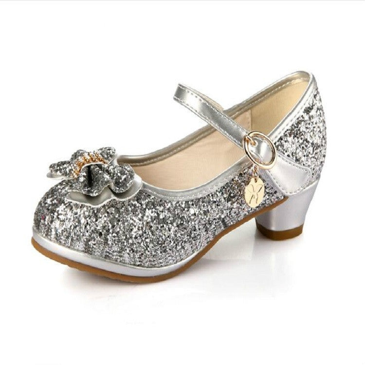 Girls Shoes Casual Flash Bow Leather Shoes, Size:29