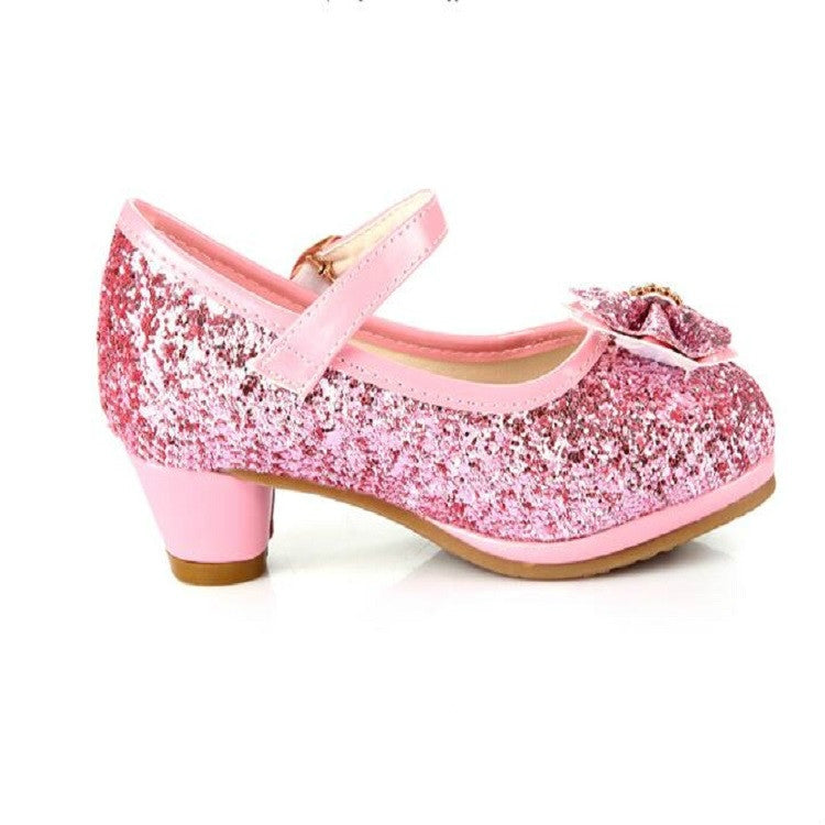 Girls Shoes Casual Flash Bow Leather Shoes, Size:37(Blue)