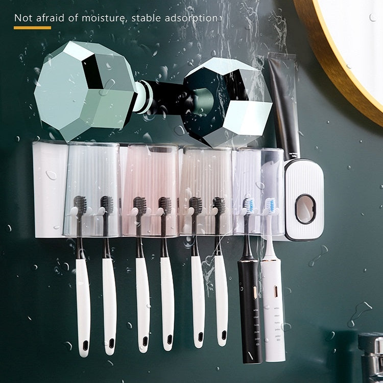 Bathroom Wall-mounted Punch-free Wash Cup Toothbrush Rack Squeeze Toothpaste Set Three Golden(No Squeezer)