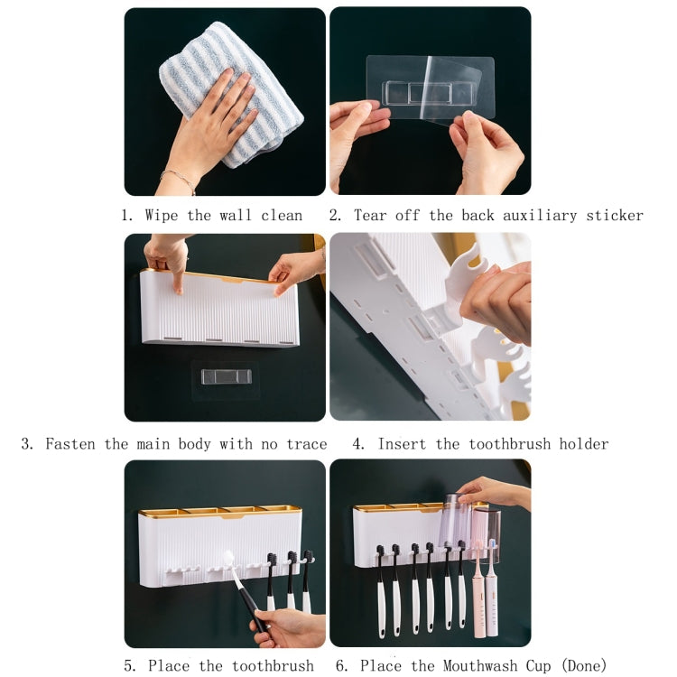 Bathroom Wall-mounted Punch-free Wash Cup Toothbrush Rack Squeeze Toothpaste Set Three Golden(No Squeezer)