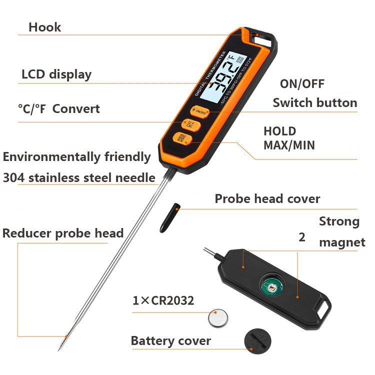 TP109 Stainless Steel Probe Waterproof Food Thermometer(Orange + Black)